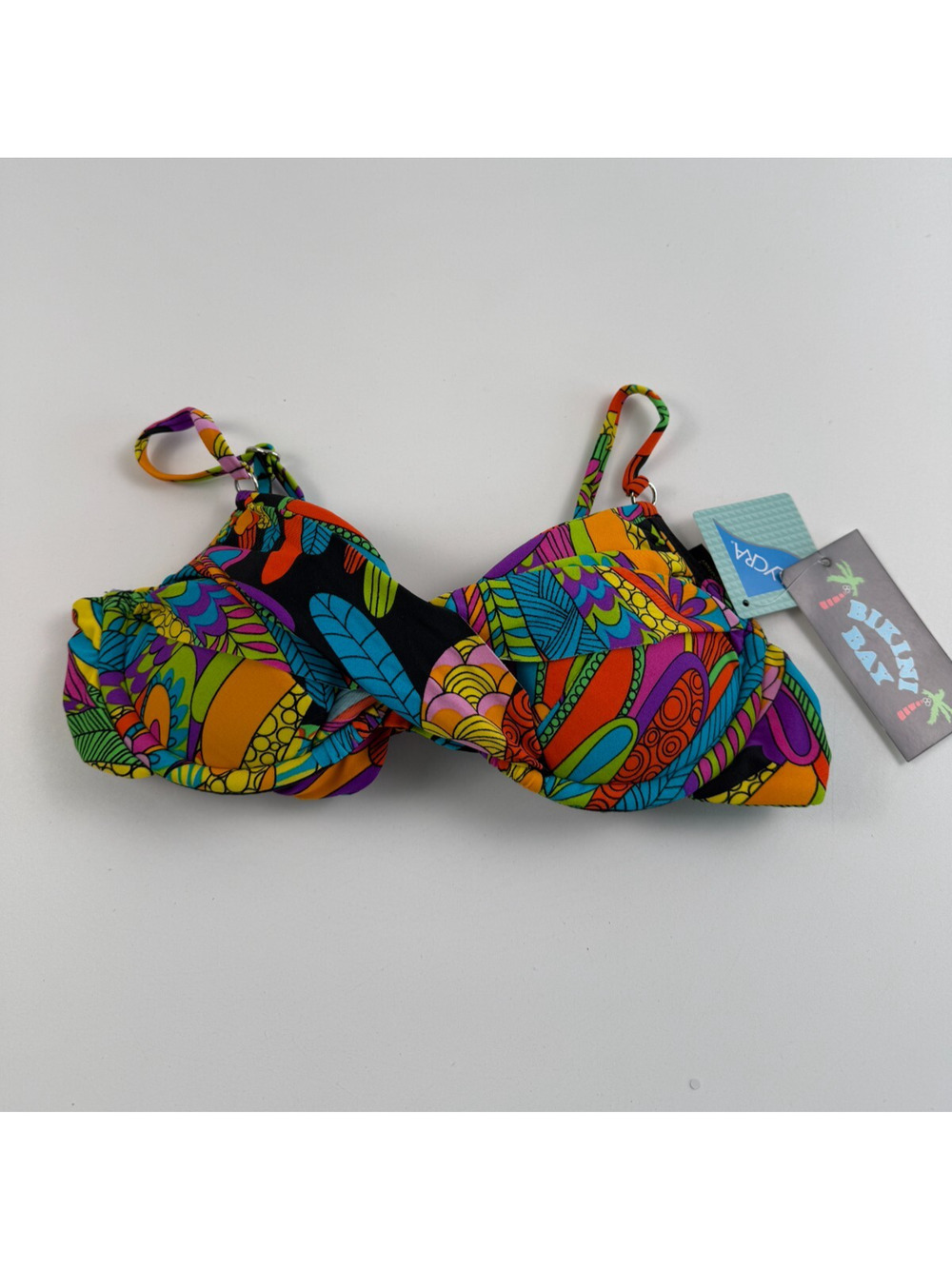 Bikini Bay Padded Tie Back Funky Feathers Pattern Bikini Top Size 12 NWT
